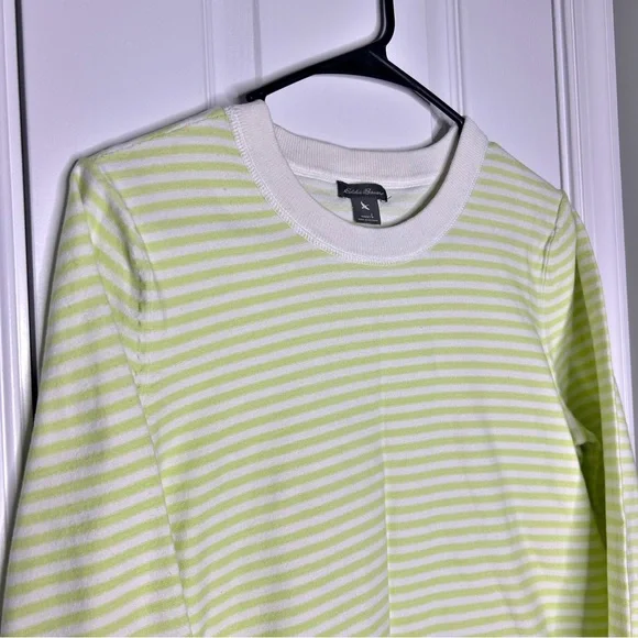 Eddie Bauer Green and White Striped Preppy Casual Crewneck Pullover - Picture 2 of 6
